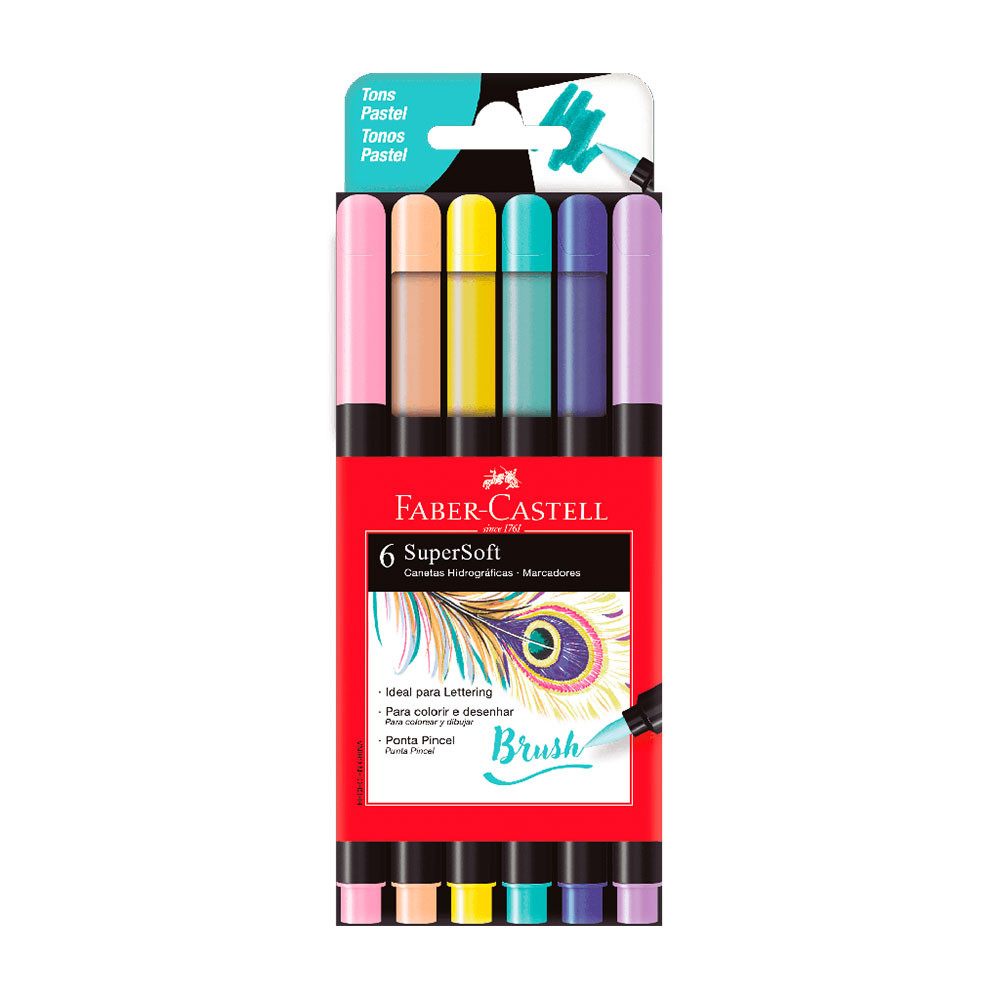Caneta hidrográfica Supersoft Brush pastel com 6 unidades 15.0706TPSOFT Faber-Castell - Stationery
