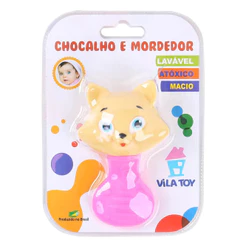 Mordedor Bebê Vila Toy Com Chocalho Gata Rosa