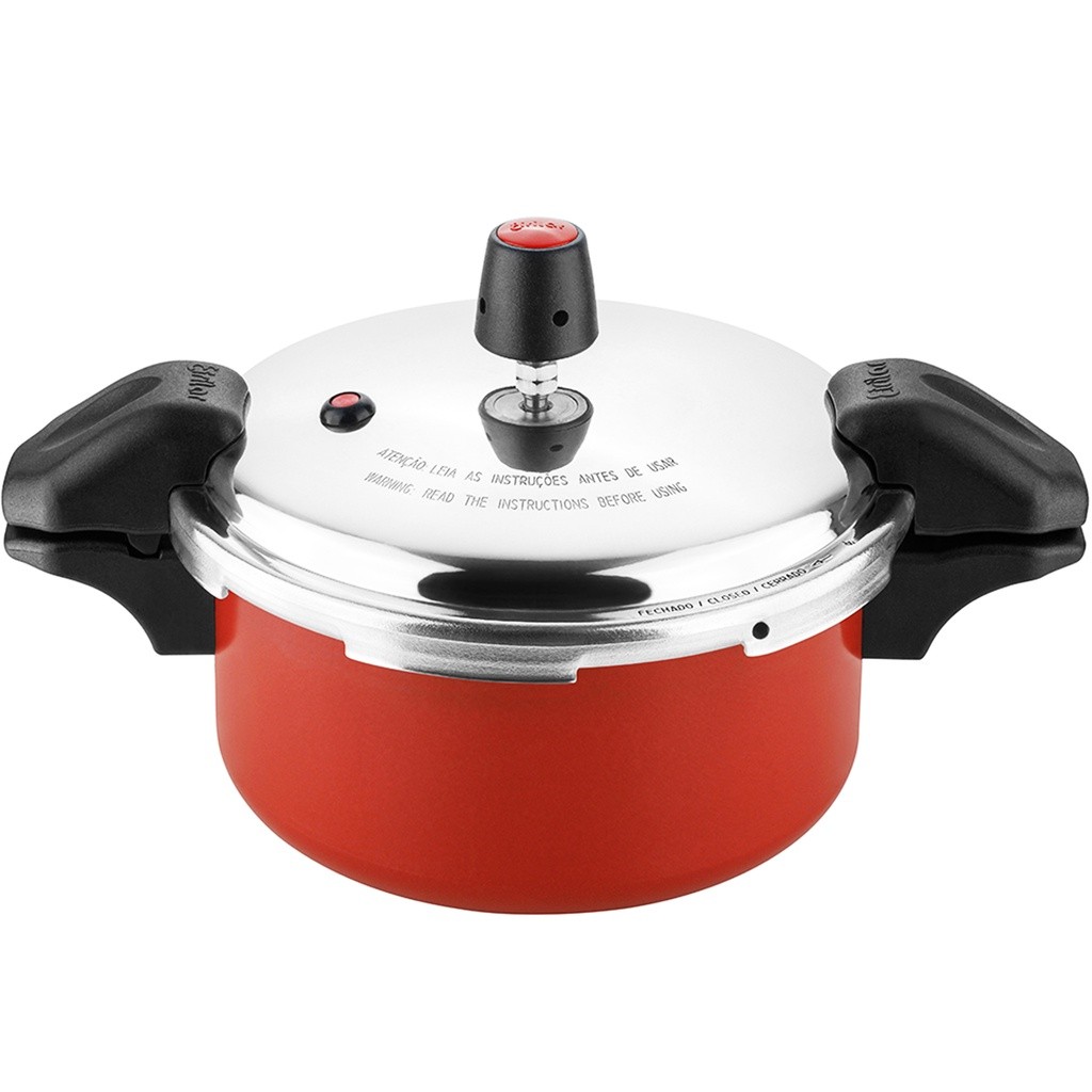 Eirilar Panela De Pressão 3 Litros Bordô Antiaderente Fechamento Externo Com Alça Teflon 8 travas de segurança