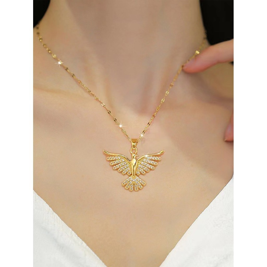 Colar Luxuoso De Aço Inoxidável Phoenix Pingente Design Elegante Para Mulheres 1 Peça