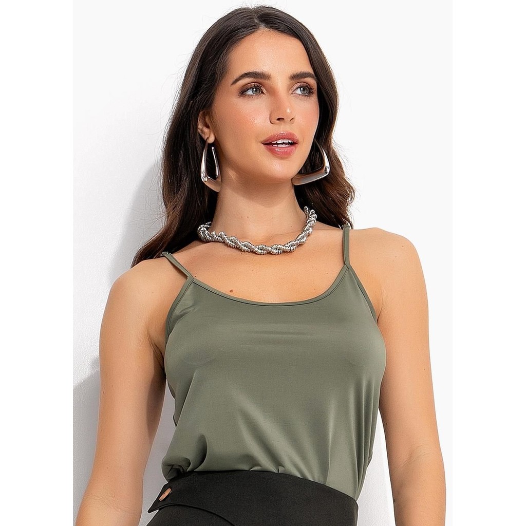 Blusa Malha Fria Verde Oliva Verde Quintess em Oferta na Shopee