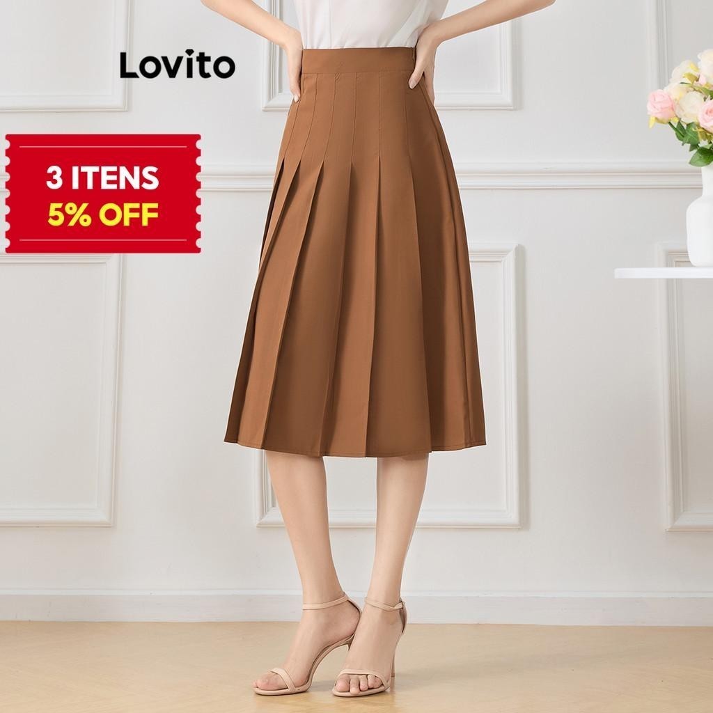 (Trendy) Lovito Saia plissada simples elegante para mulheres L118ED287 - Women Clothes