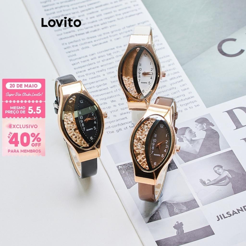 (Trendy) Lovito Relógio Quartzo Pele De Cobra Strass Assimétrico LFA78161 - Watches