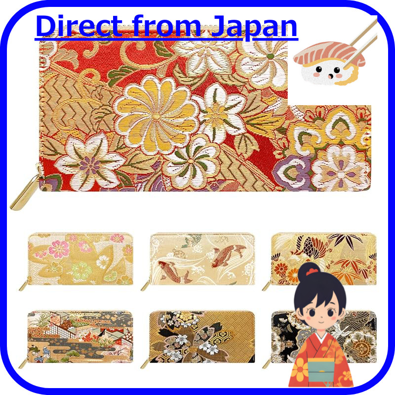 [leo&aoi] Nishijin Weave Long Wallet - Round Zipper Design with Card Slots and Coin Pocket