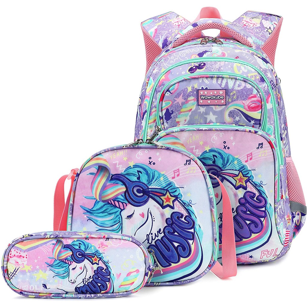 Kit Mochila Infantil Feminina 3 Pçs Com Lancheira Menina E Estojo Unicórnio