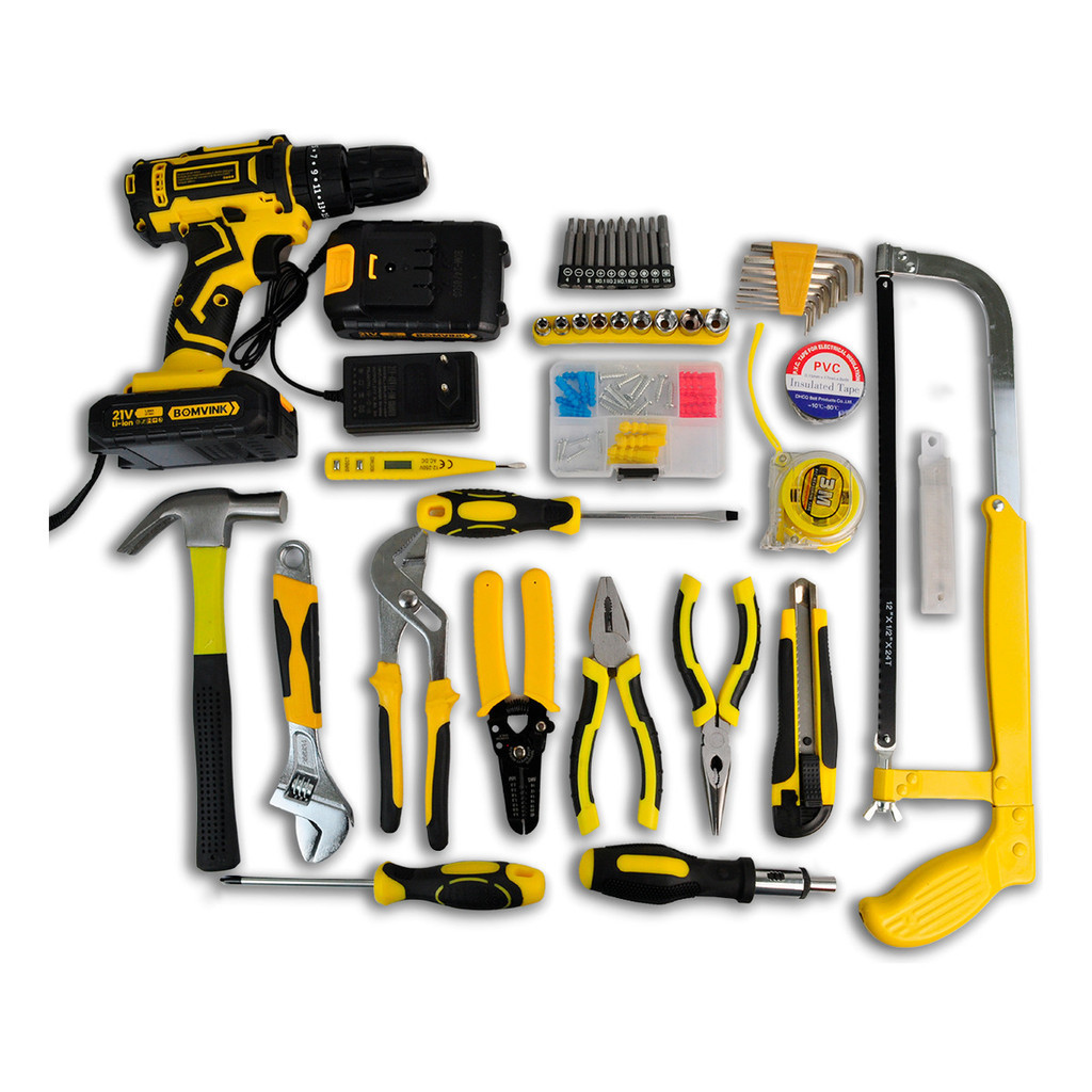 Kit Oficina Completo: Parafusadeira Furadeira 21V Bateria + Serrote e Ferramentas Essenciais!