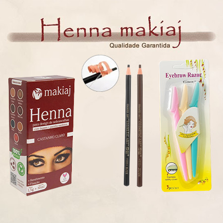 Kit Designer Maquiagem : Henna + 2 Canetas Lápis + 3 Para Sombreamento De Sobrancelhas-Perfeitas