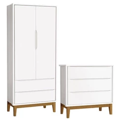 Cômoda Gaveteiro E Guarda Roupa Infantil 2 Portas New Classic Branco Com Pés Madeira ? Reller