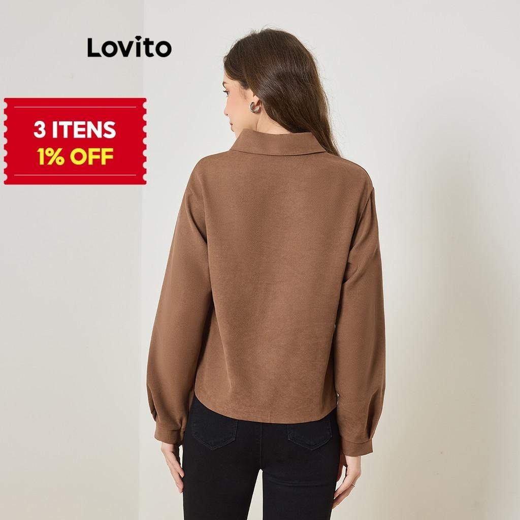 (Trendy) Lovito Blusa Casual Com Bolso Liso E Botão Frontal Para Mulheres LNA29011 (Multicolorido) - Women Clothes