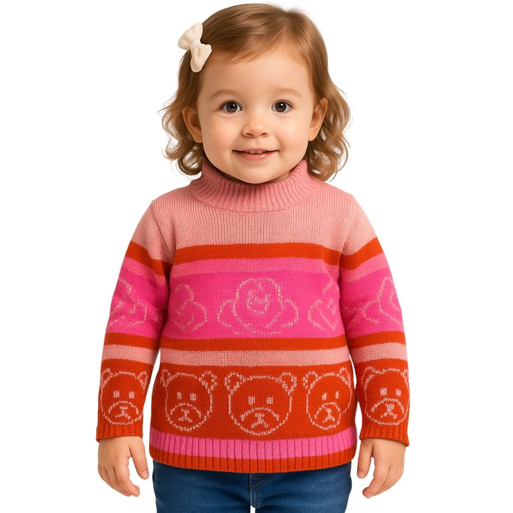 Suéter Cardigan Estampado Blusa Frio Inverno Menina Tricô Lã