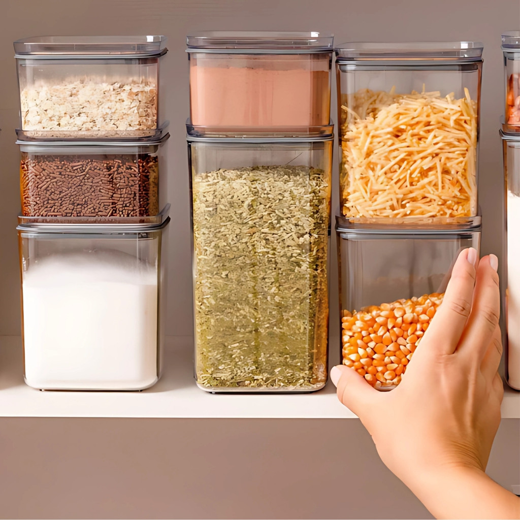 Potes Herméticos Crystal Clear Para Cozinha Acrílico Tampa Pressão Organizador Transparente