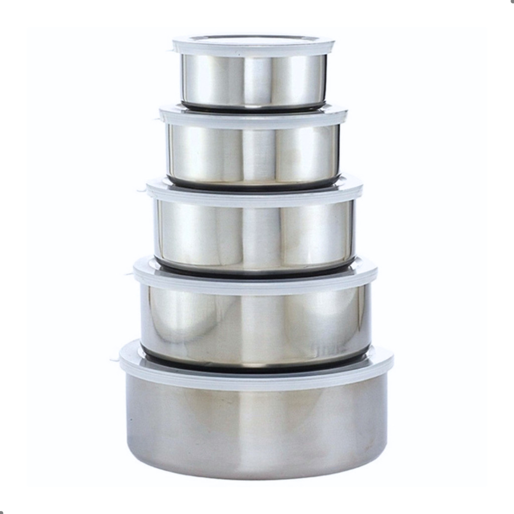 Kit Pote Inox Para Mantimento Jogo de Tigela Com Tampa 5 Peças