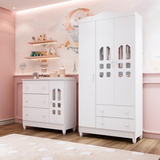 Quarto Bebê Completo Guarda Roupa 3 Portas Cômoda 3 Gavetas 1 Porta Eloá 100% MDF em Oferta na Shopee