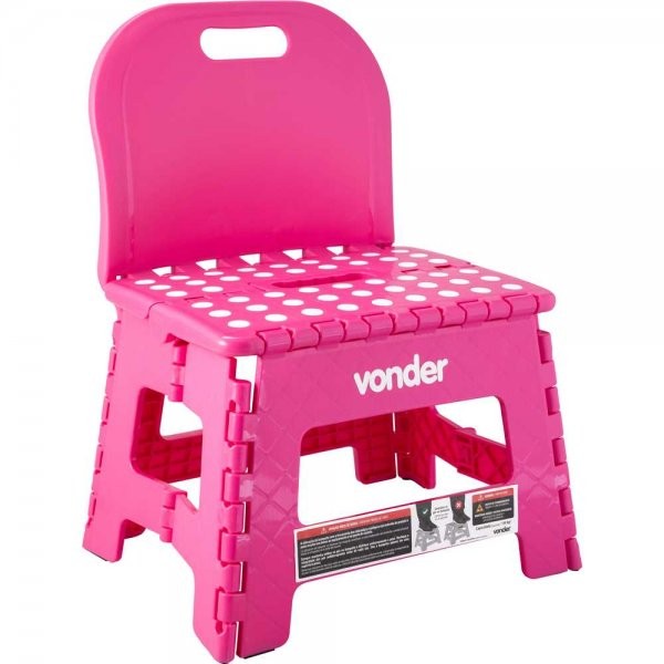 Banqueta Plástica Dobrável Com Encosto 220 mm Rosa Vonder