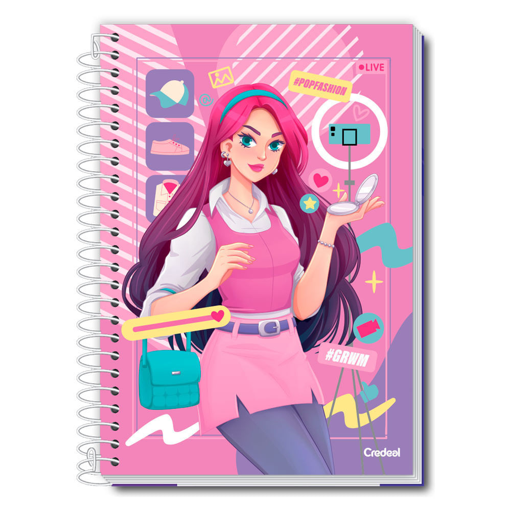 Caderno Universitário Feminino Pop Fashion 160F/10 Matérias Credeal - Stationery