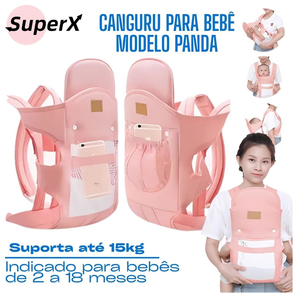 Canguru para Bebê Modelo Panda Ajustável e Respirável Para 2 a 18 Meses Suporta até 15kg Ideal para Passeios em Oferta na Shopee