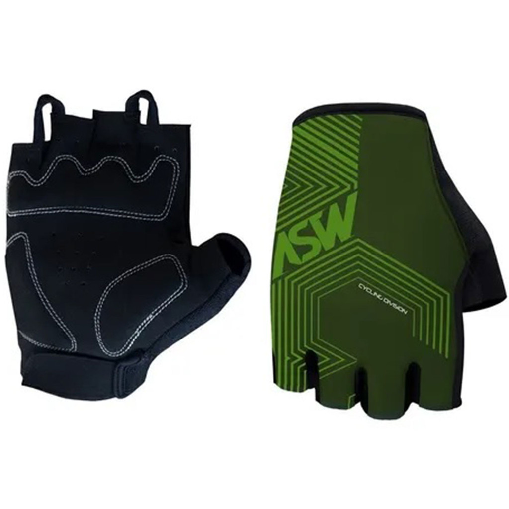Luva Ciclismo Bike Asw Flex Polygon Meio Dedo Verde Oliva