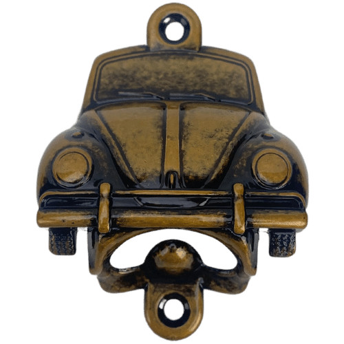 Abridor de Garrafas Fusca VW em Metal Ouro Velho Escovado 8,9x6,5cm Acessório Decoração Artesanato Ferragem