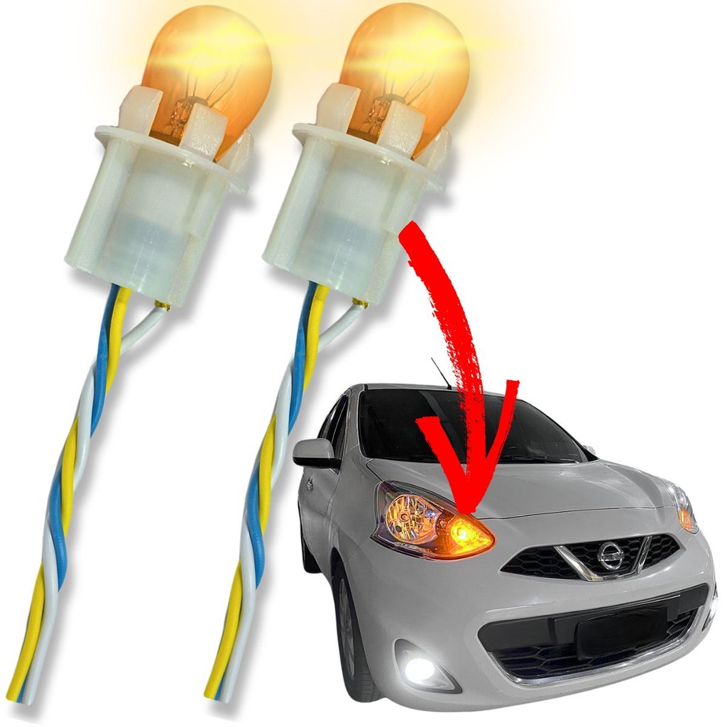 KIT PAR SETA CONJUGADA ÂMBAR 12V 21/5W BAY15D 2 POLOS C SOQUETE GARRA LÂMPADA AUTOMOTIVA GM VW FIAT