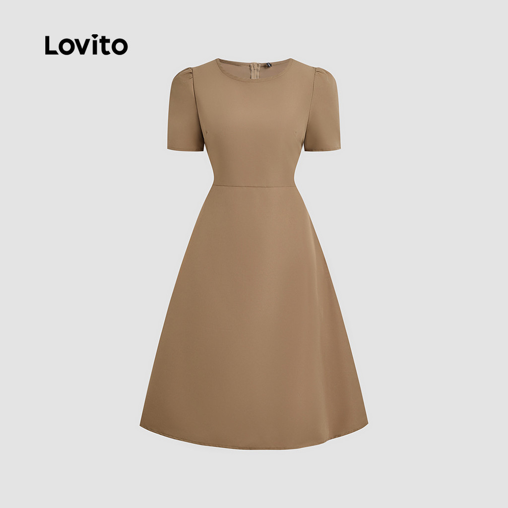 Lovito Vestido Elegante com Zíper para Primavera/verão Marrom para mulheres LBL27154