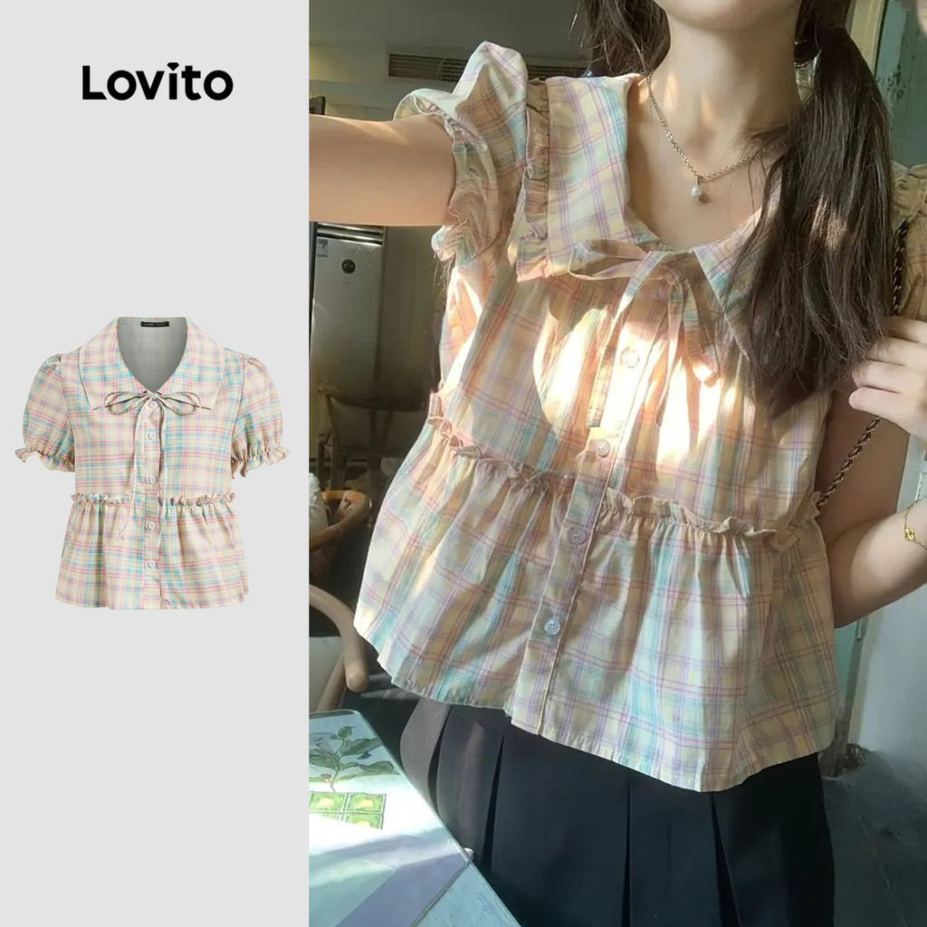 (New) Lovito Blusa Casual com No Bainha  Blusa de Primavera/verão para Mulheres L144AD050 em Oferta na Shopee