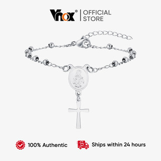 Vnox Virgem Maria Jesus Cruz Frisado Pulseira Para Mulher , Ouro Prata Aço Inoxidável Delicada Oração Fé Cristã Jóias