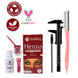 Kit para cuidados com as sobrancelhas Henna de Makiaj+Navalha+ Paquímetro+Escovinha para pentear em Oferta na Shopee