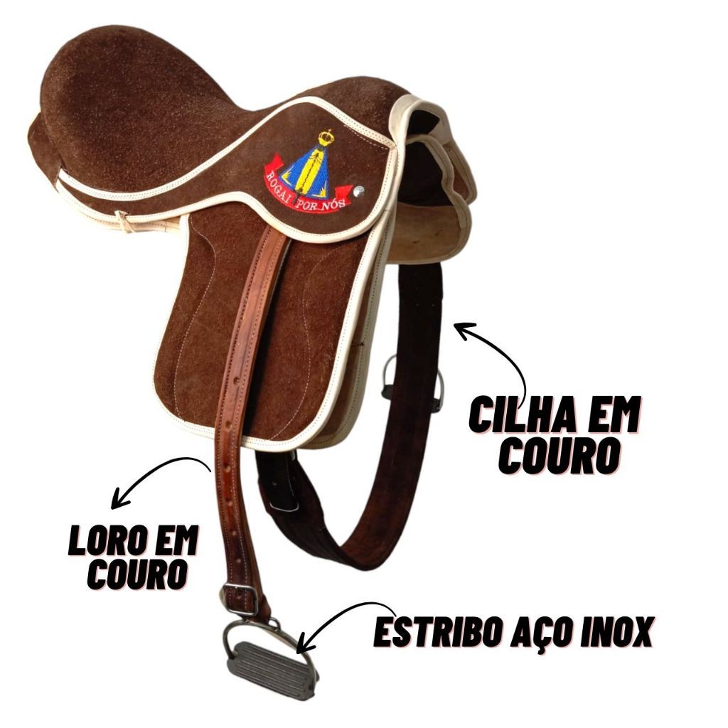 Sela de campo cavalo Couro Legitimo Marrom Cilha  Loro