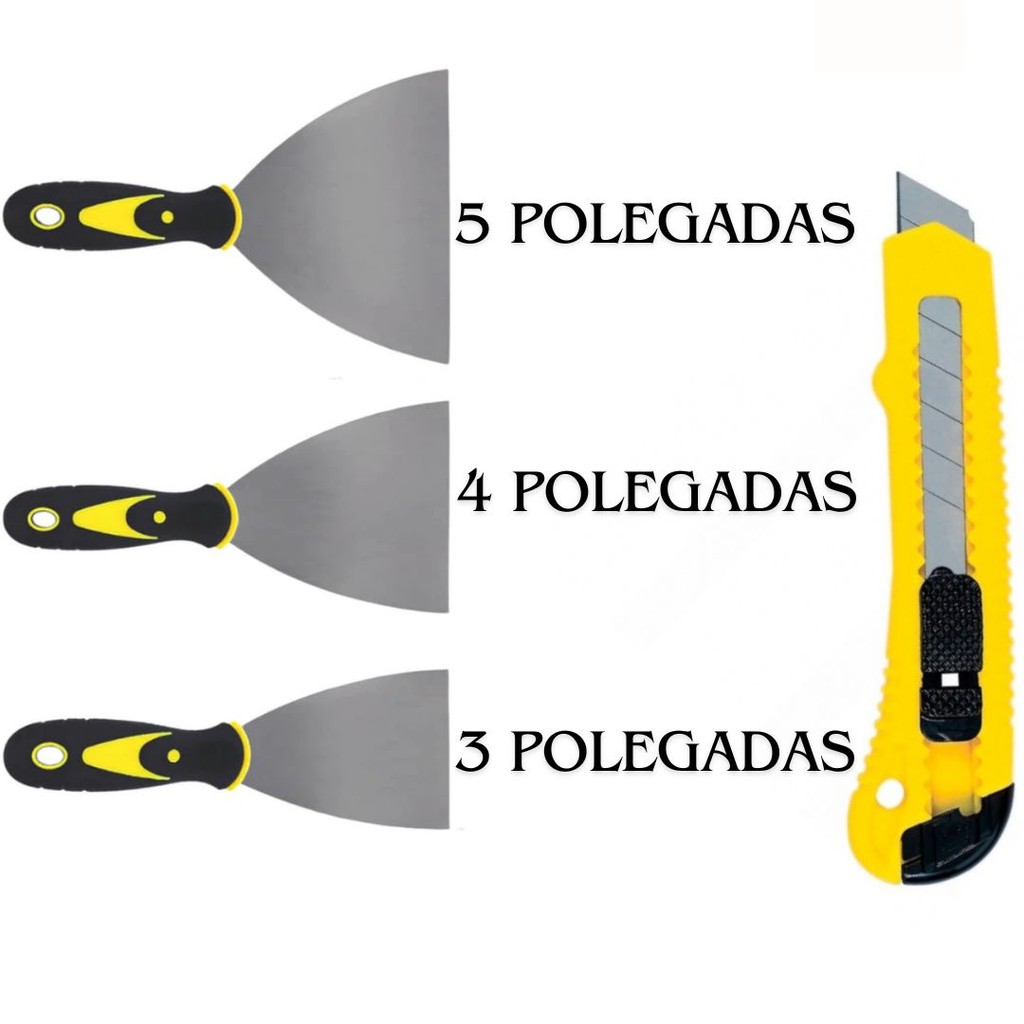 Espátulas De Aço 3 Peças Yellow ou Red Unidades Cabo Emborrachado + Estilete cortesia - ALTA QUALIDADE em Oferta na Shopee