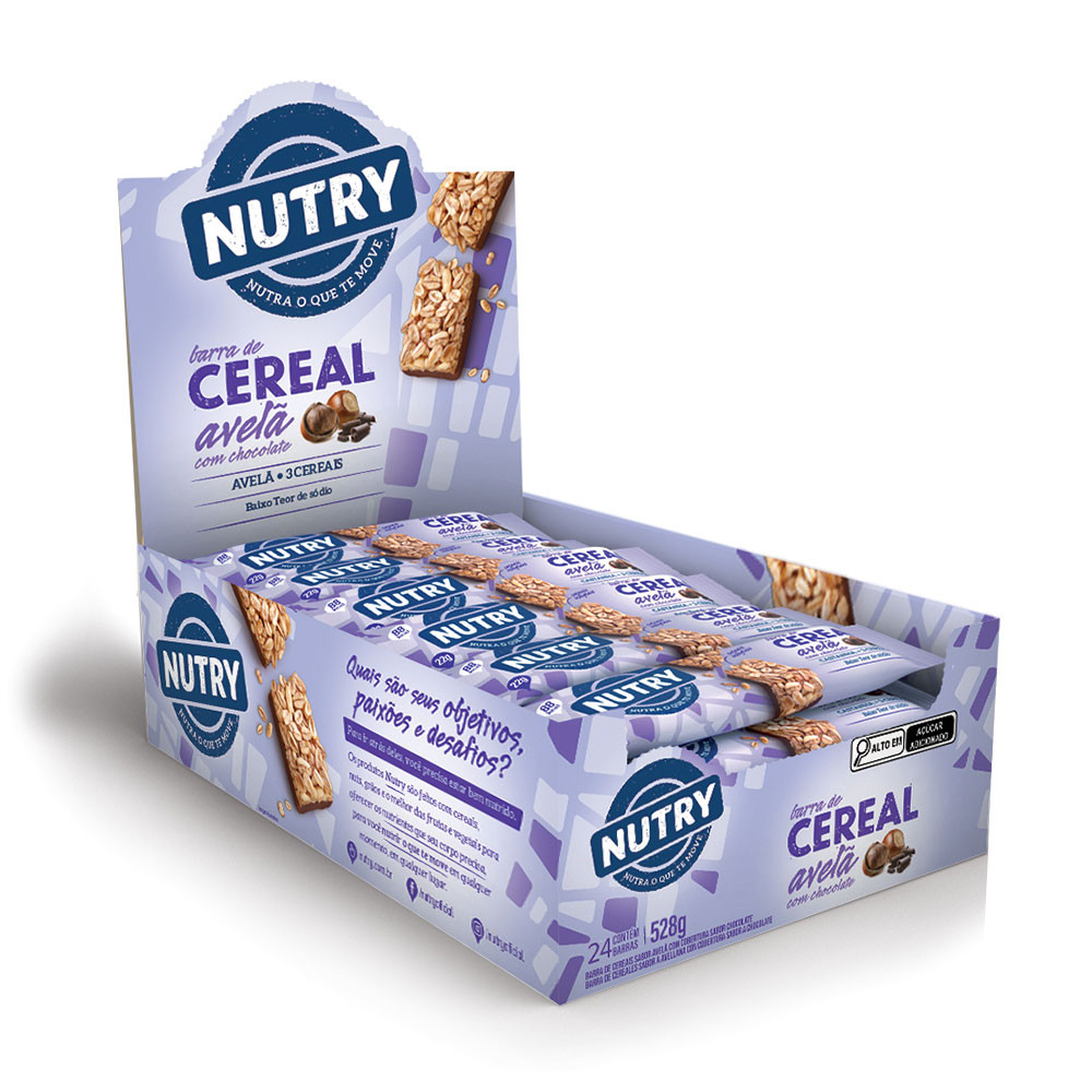 Barra De Cereal AVELÃ Com Chocolate 24 Unidades 22g NUTRY