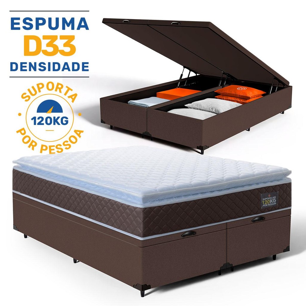 Cama Box Baú com Colchão de Espuma D33 Pillow Top Comfort Luxo King 193cm em Oferta na Shopee