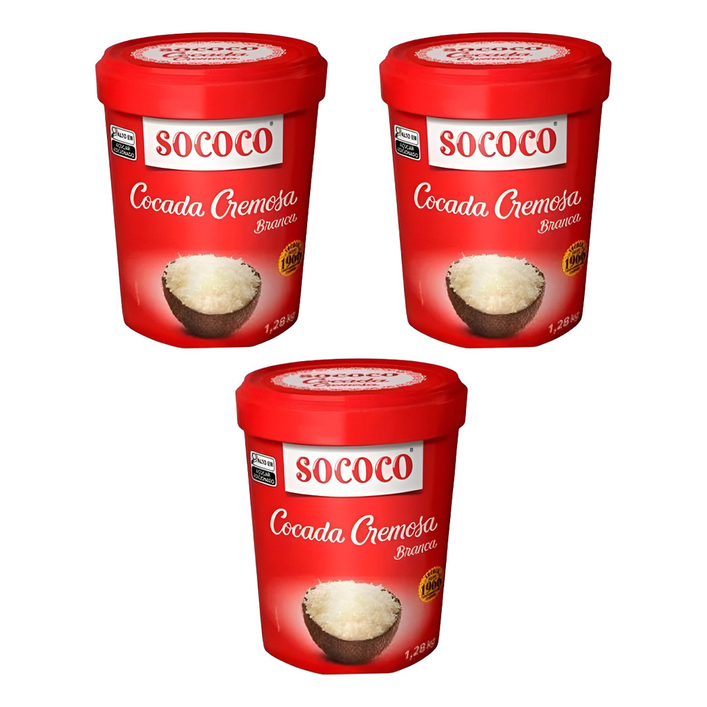 Kit C/3 Cocada Cremosa Branca 1,28kg Sococo