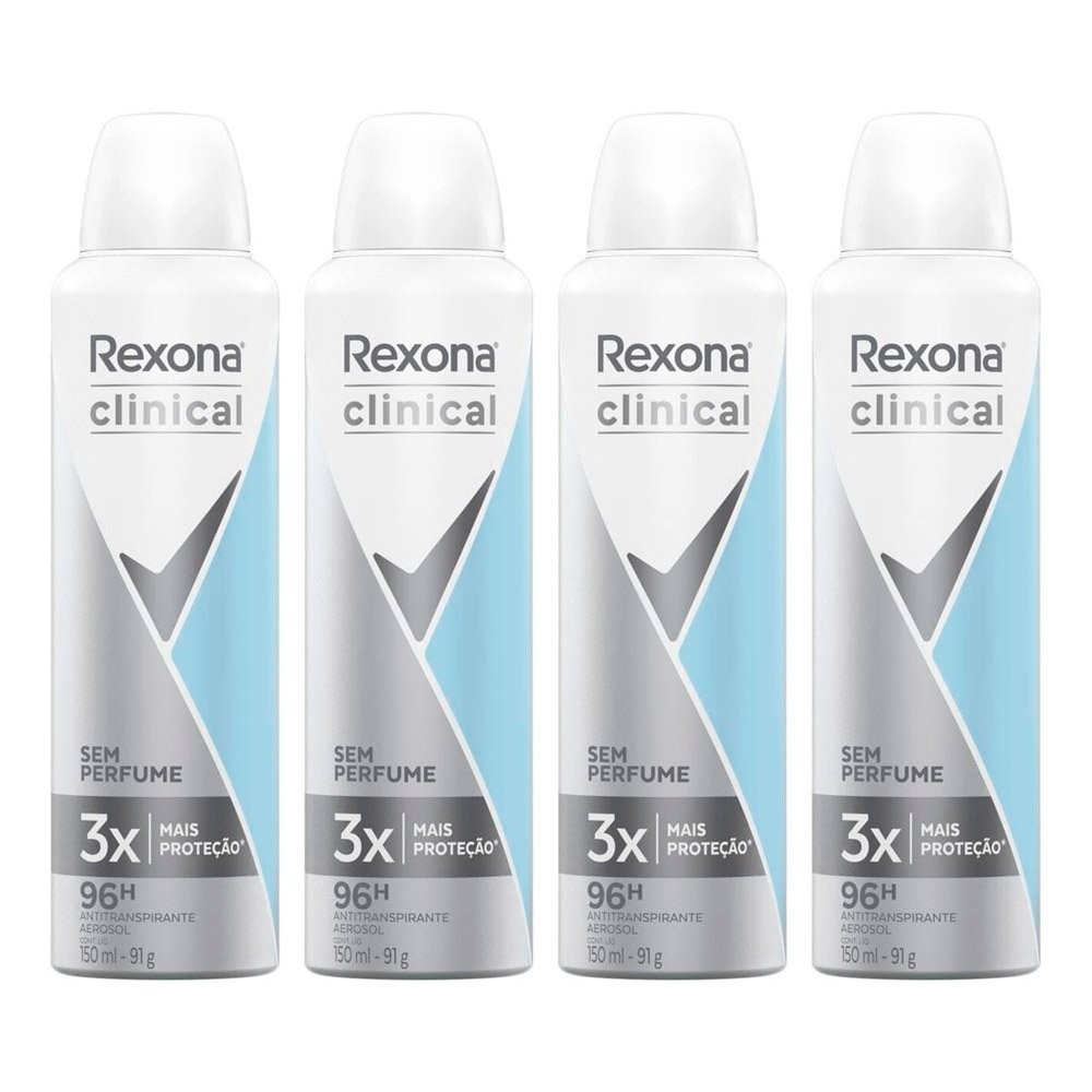 Desodorante Rexona Aerosol Clinical sem Perfume 150ml - Kit com 4 Unidades em Oferta na Shopee