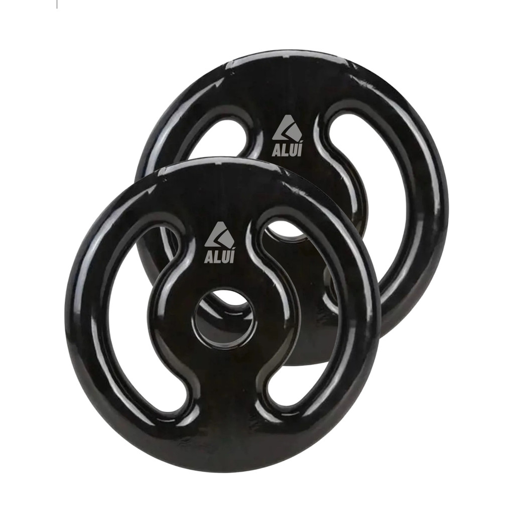 Par de Anilhas 3Kg Emborrachada Preto Musculação Academia Aluí Fitness