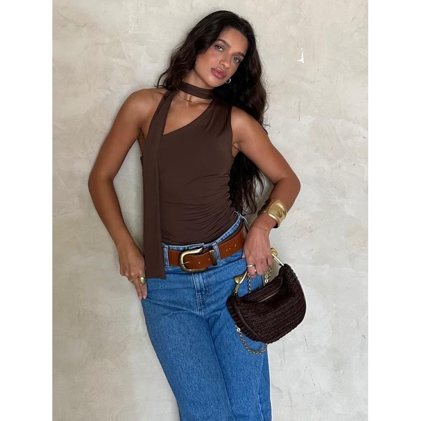 Blusa feminina drapeada moda gringa estilosa laço pescoço chocker