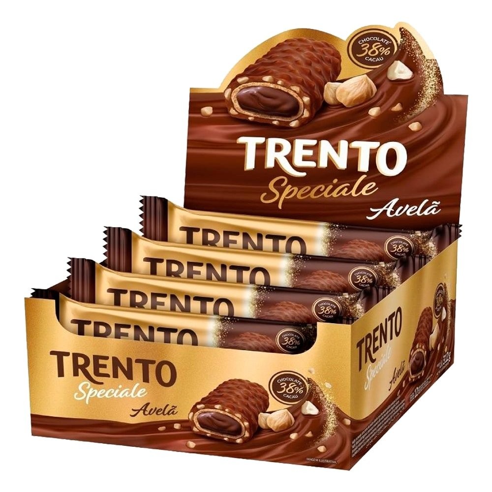 Chocolate Trento Wafer Speciale Avelãs ao Leite 26g - Embalagem com 12 Unidades em Oferta na Shopee
