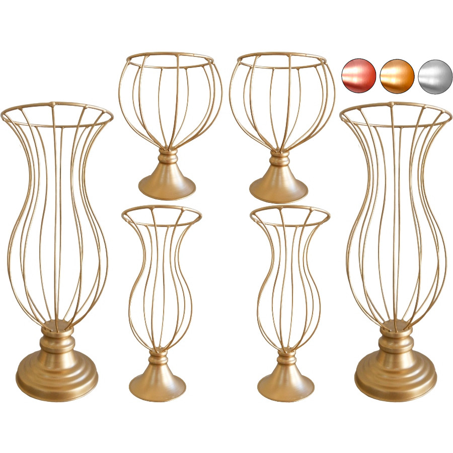 6 Vaso Dourado Armação Para Pedraria Ou Perolas 45cm 30cm e 20cm