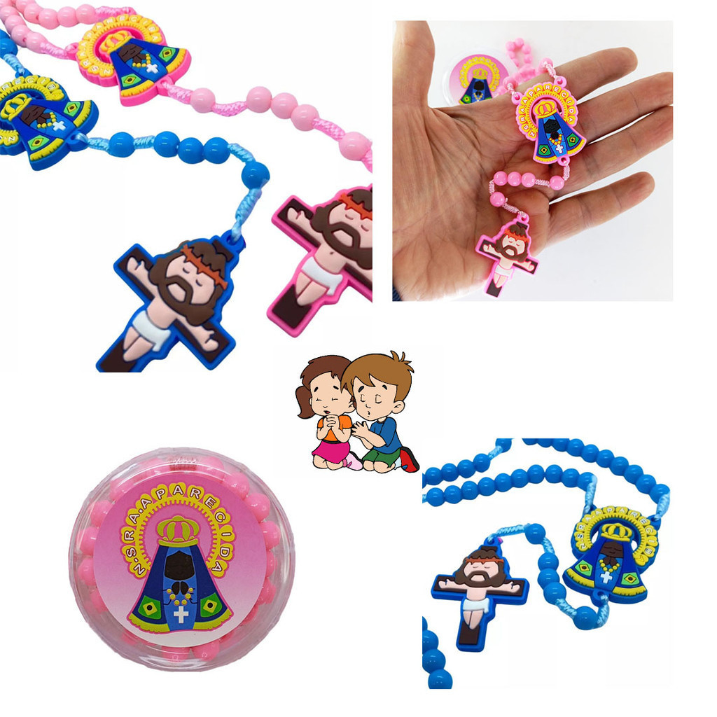 Terço Criança Rezar Menino Menina com Embalagem Azul e Rosa Devotos em Oferta na Shopee