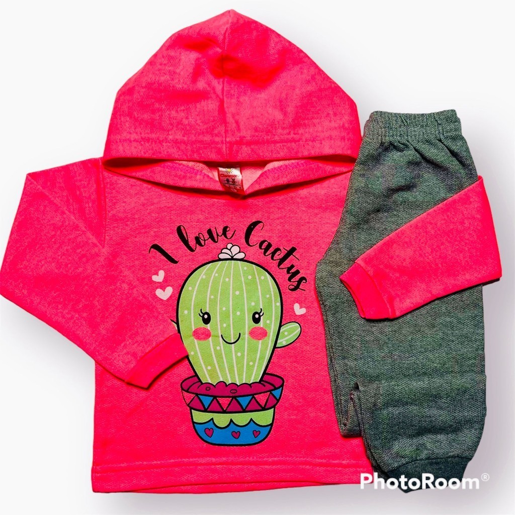 Conjunto moletom menina inverno com capuz meia estação