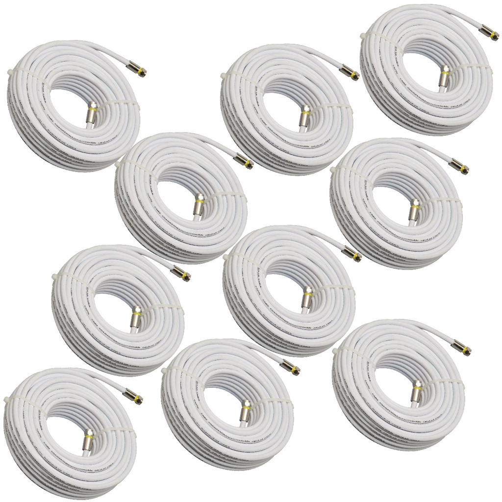 KIT COM 10 Cabos Coaxial 15m Antena Tv Pronto C/ Conector Ku - Nova Parabolica Digital migraçao 5G