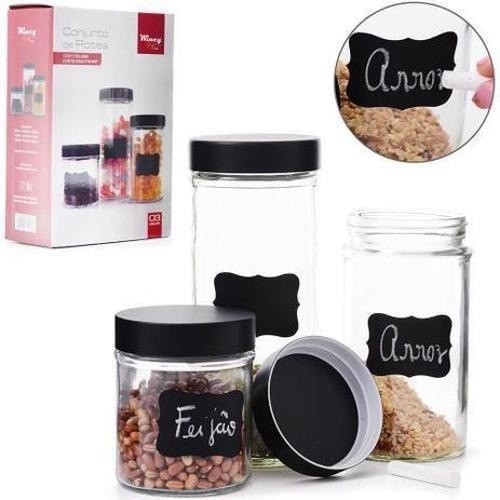 Conjunto Pote De Vidro Com Adesivo Lousa 3pcs Wincy