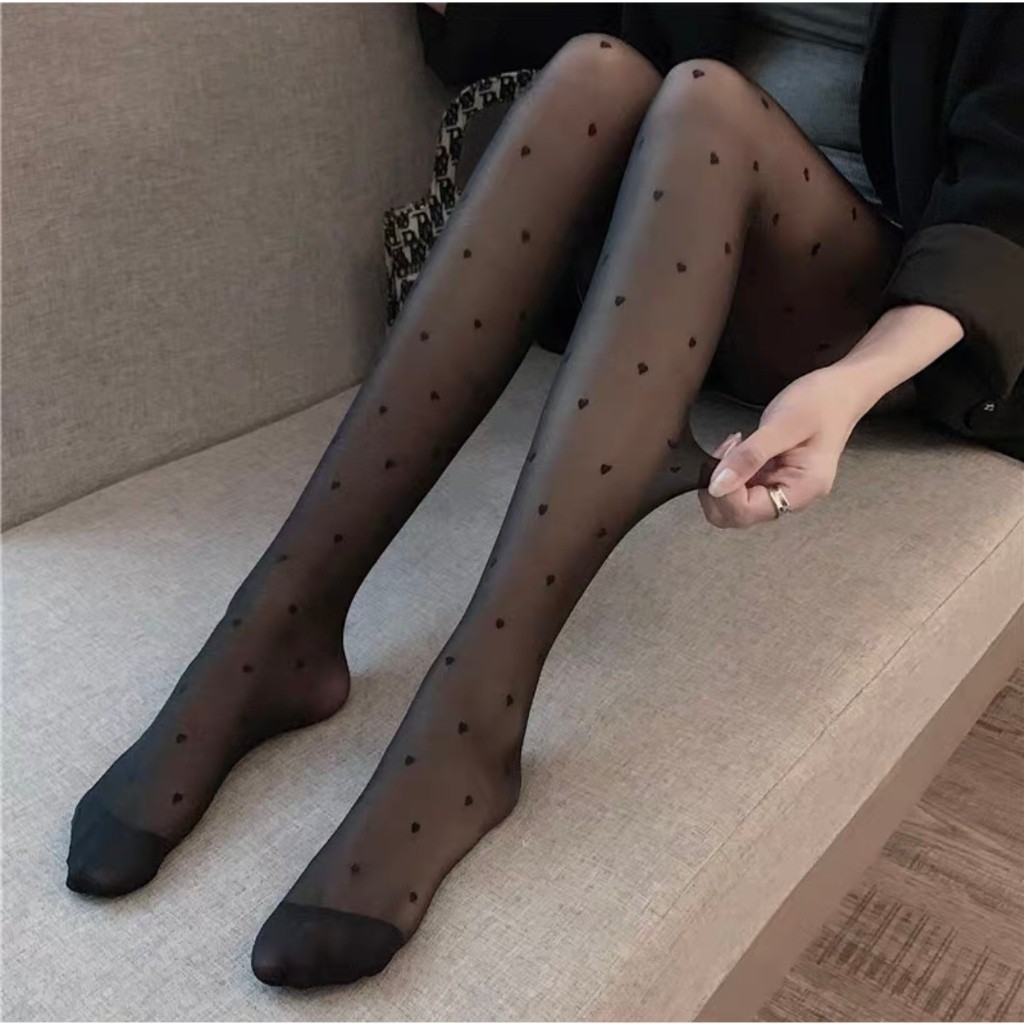 Meia Calça FIO 20 Stress e Bolinho e Coração e lisa preto bege