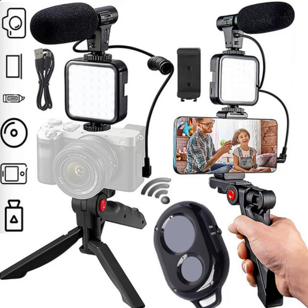 Estabilizador Mão Steadicam Celular Câmera Go Pro C/ Led Mic