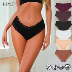 Finetooo Calcinha De Renda Para Mulher Conforto Lingerie Sexy Cintura Média