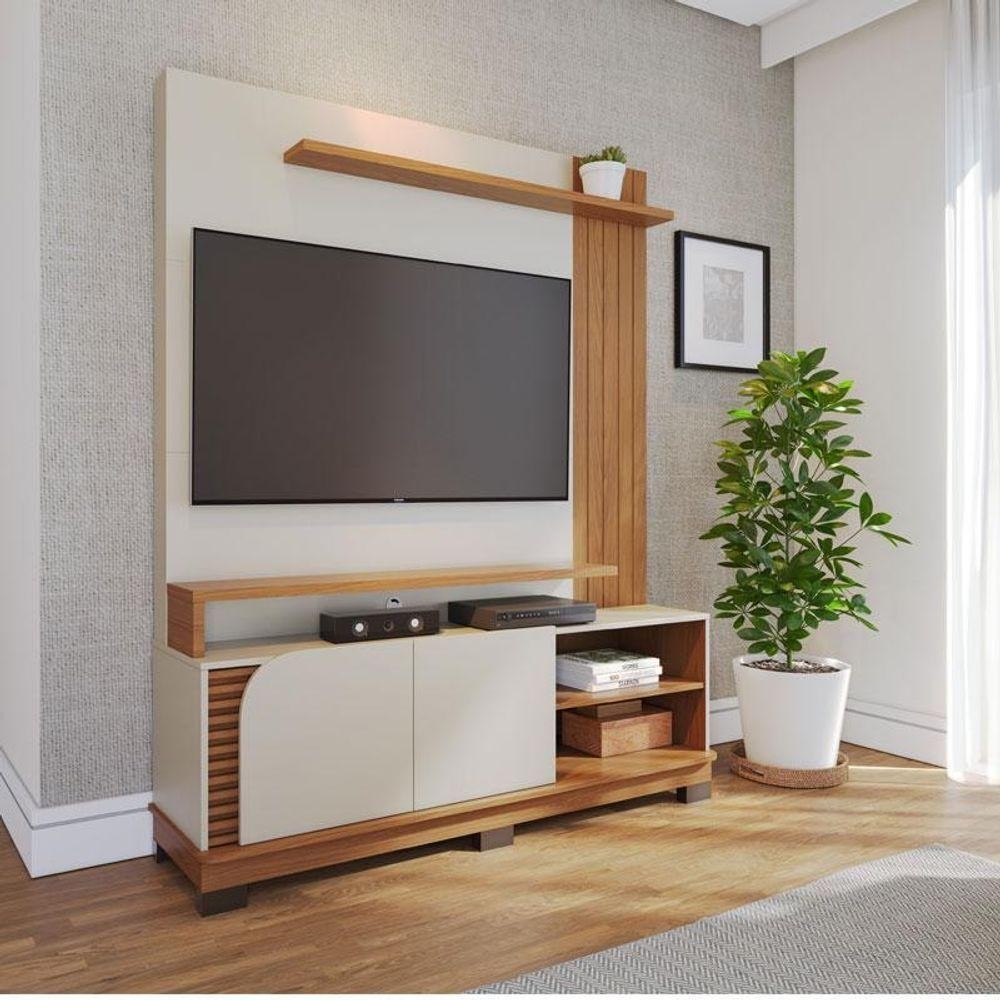 Estante Home Theater Ambiente Jurerê 1.5 Off White Matte Freijó - Colibri em Oferta na Shopee