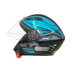 Capacete Moto Aberto X Open Colorido Viseira Cristal Preto/Azul Inmetro Tamanho 56 - FW3
