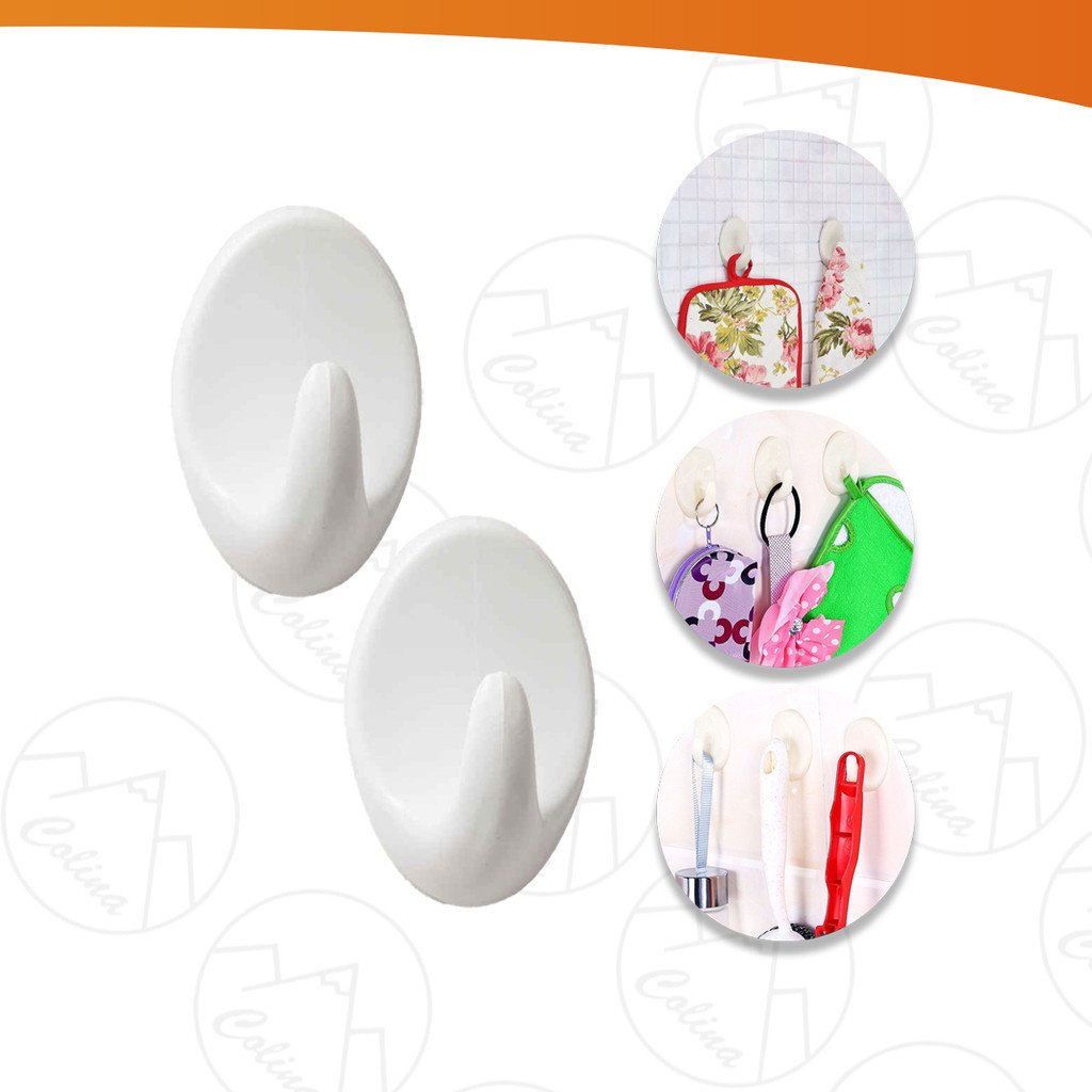 Kit 2 Ganchos Adesivos de Parede Branco Plástico Toalha Cozinha Banheiro