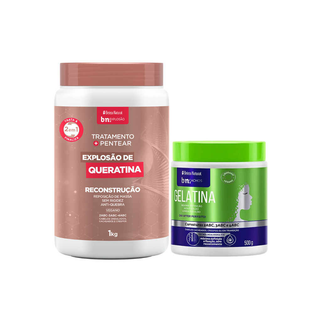 Creme de Pentear e Tratamento bn.Cachos Explosão de Queratina 1Kg + Gelatina 500g em Oferta na Shopee