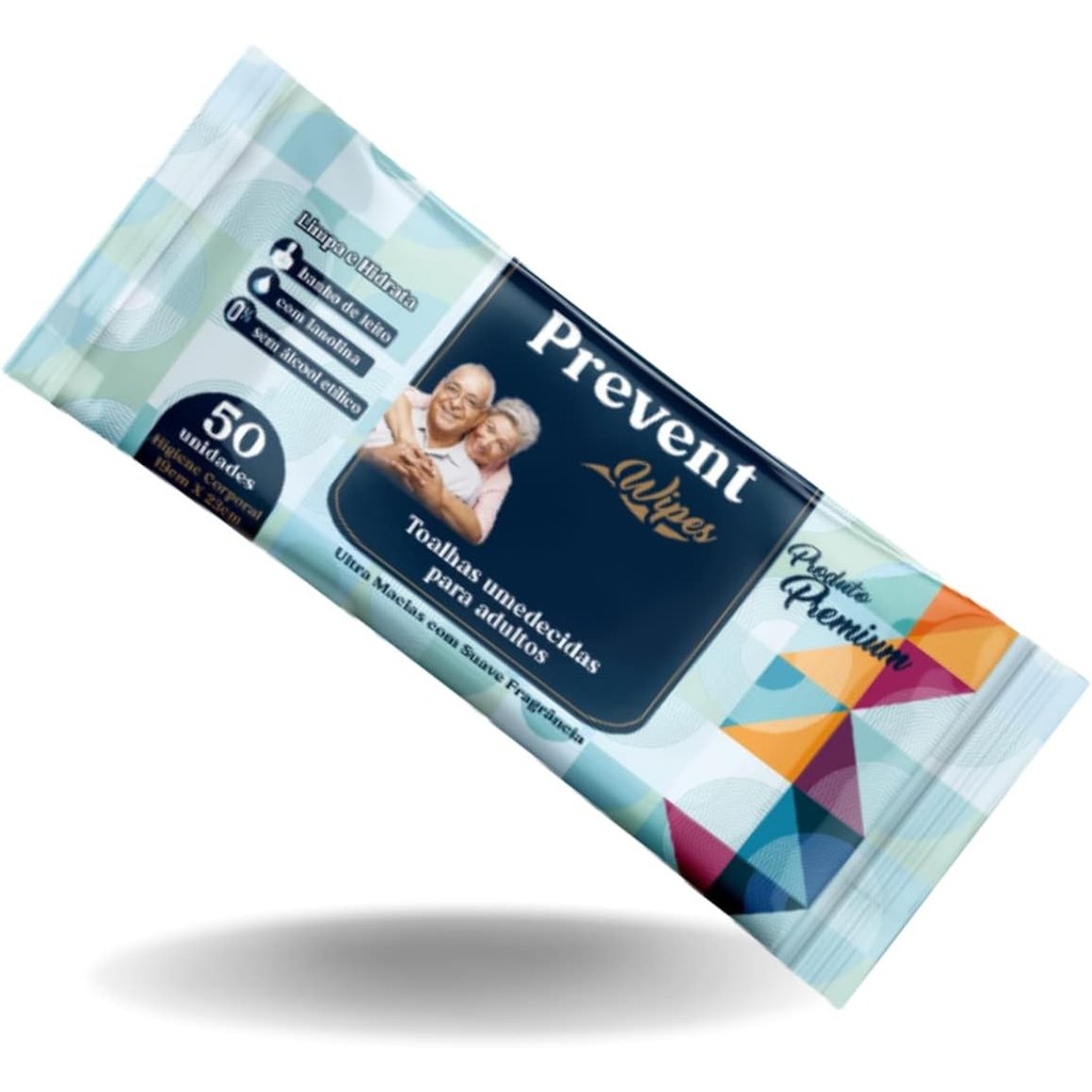 KIT 3 Pacotes Toalhas umedecidas Lenços Adulto Prevent Wipes 50 unidades Geriátrica  TOTAL 150 un