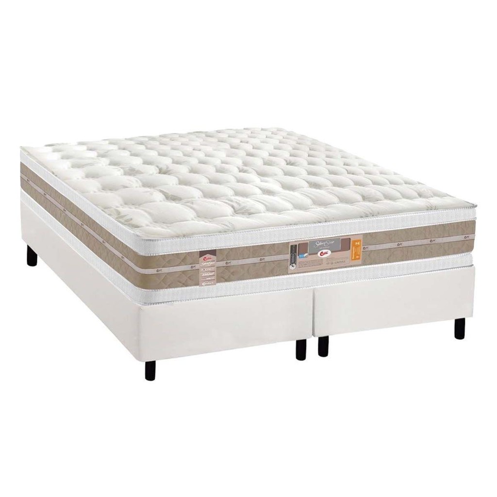 Cama Box King: Colchão Molas Ensacadas Castor Pocket Silver Star Air Double Face + Base CRC Courano White(193x203)